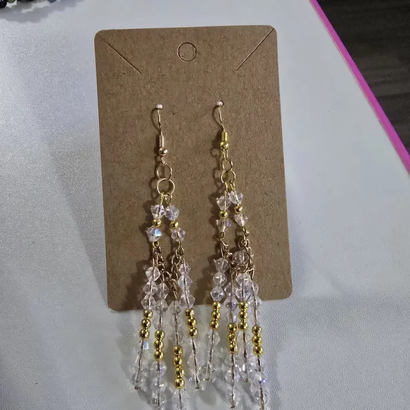 Chic Gold and Crystal Beaded Earrings - Picture 1 of 2